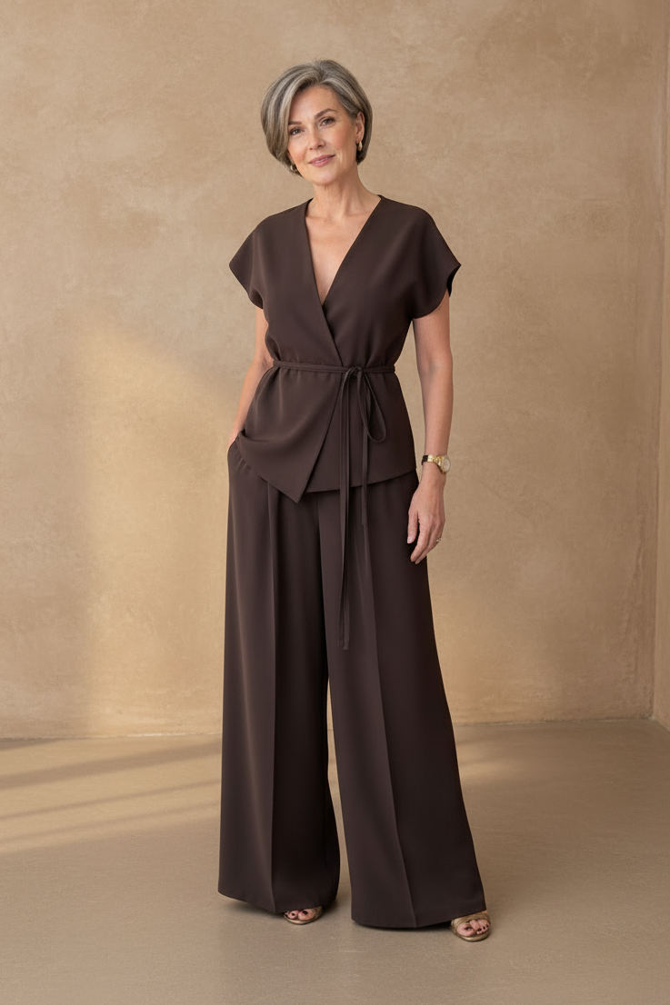 Elena Blouse and Wide-Leg Pants Set