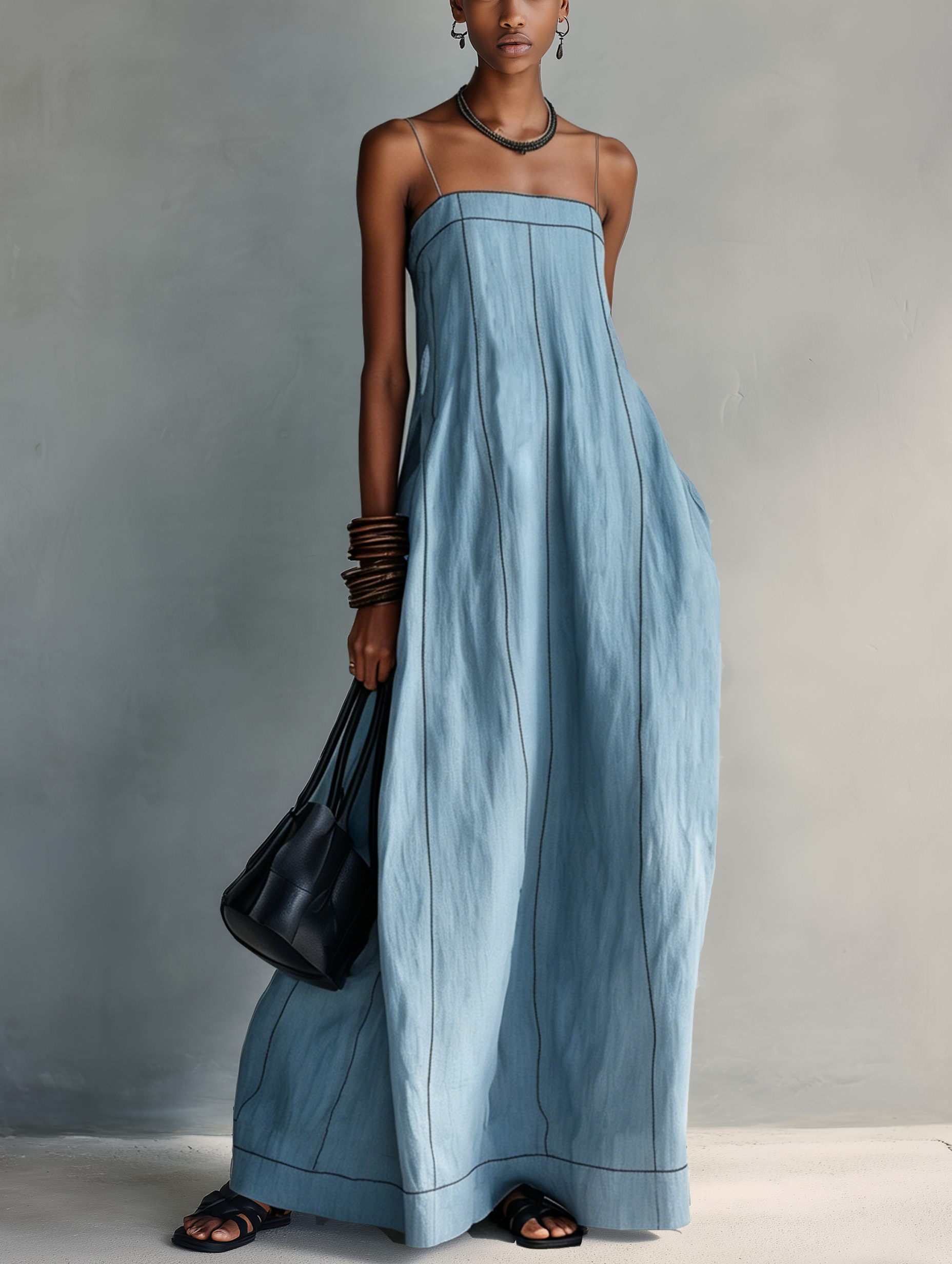 Blue Cold-Shoulder Maxi Dress
