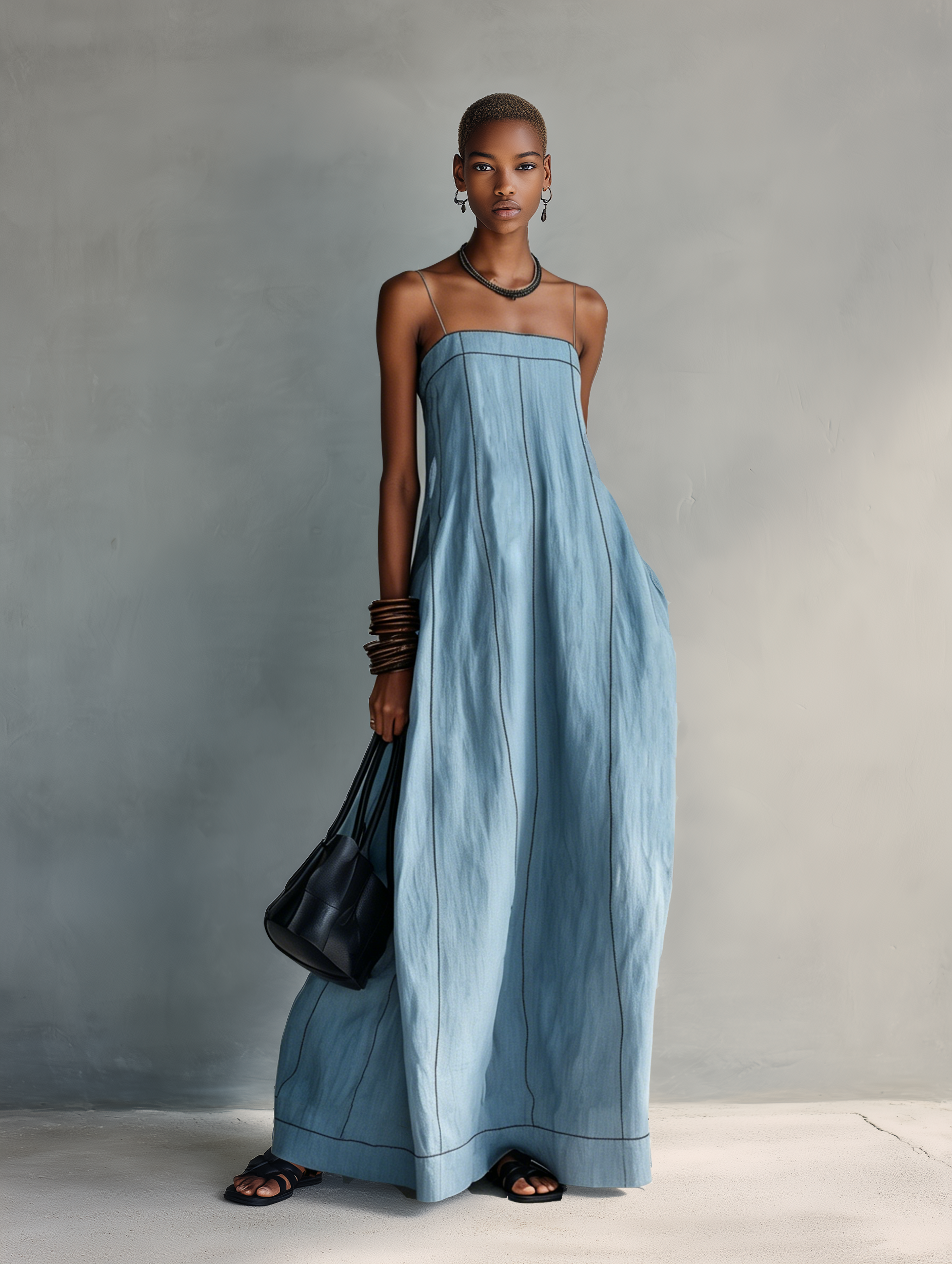 Blue Cold-Shoulder Maxi Dress