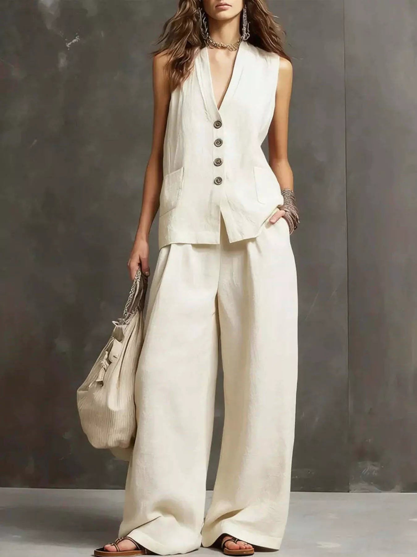 Sleeveless Vest Wide-Leg Pants Set