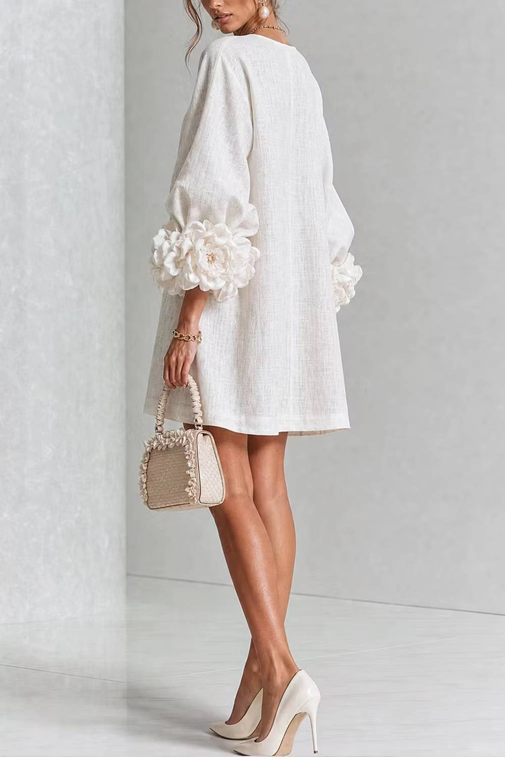 Rosalia Floral-Cuff Button Mini Dress