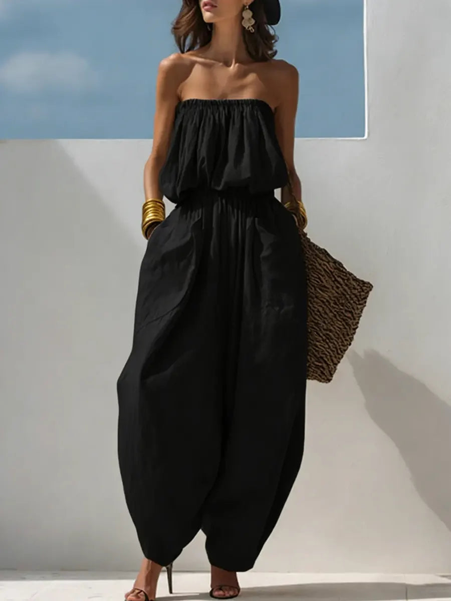 Casual Loose Sleeveless Tapered Cotton And Linen Jumpsuit