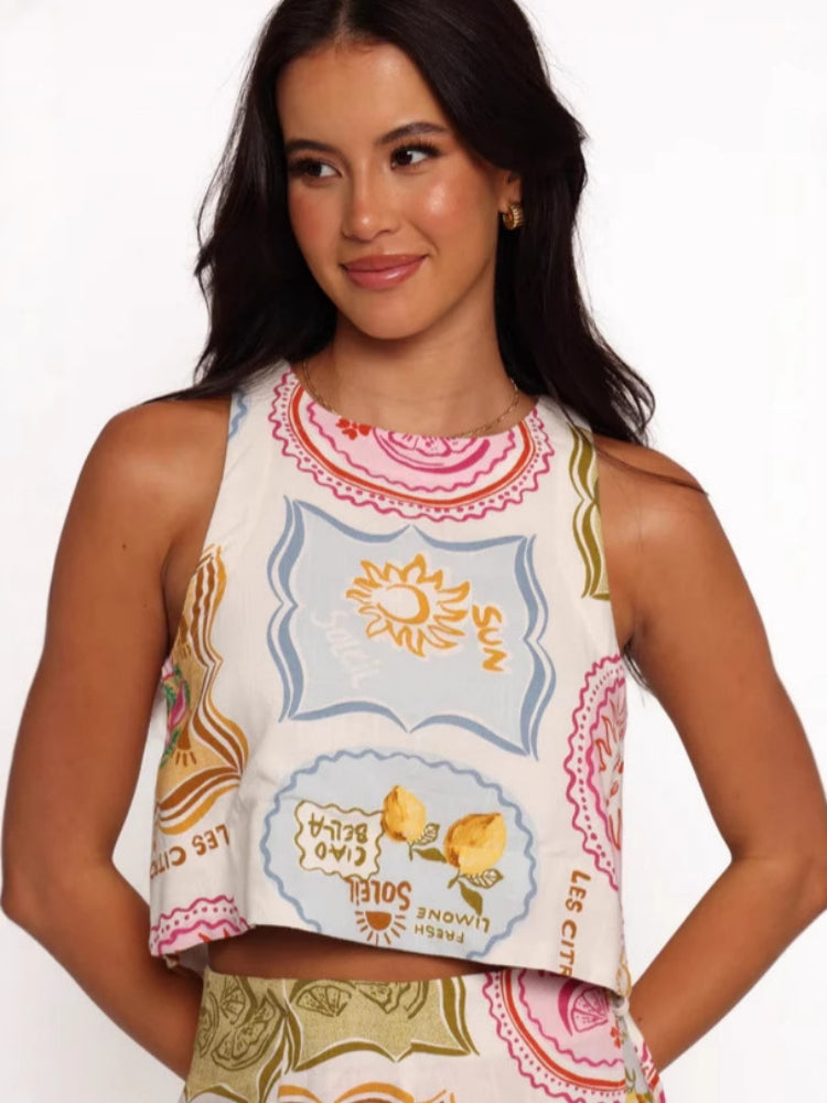 Retro Linen Vest & Shorts Set