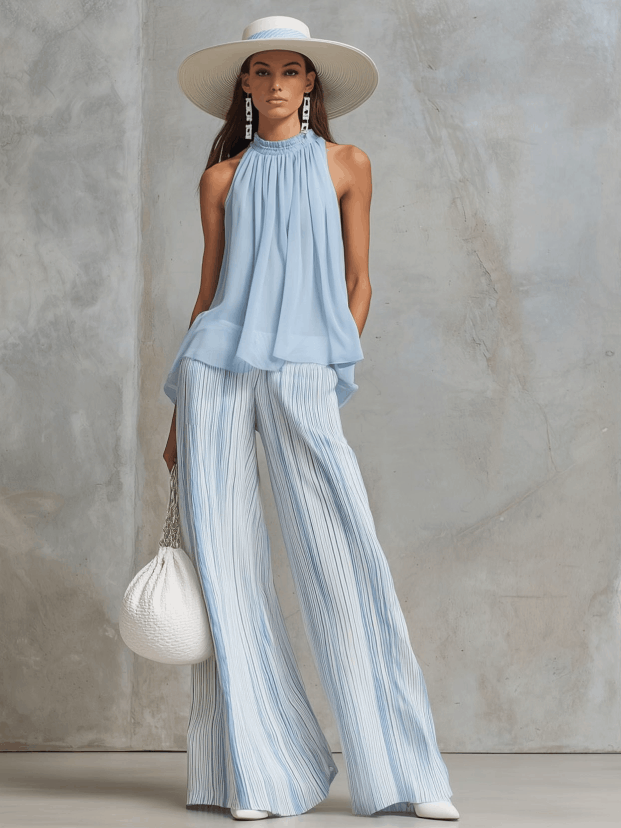 Coastal Blue Chiffon Pants Set