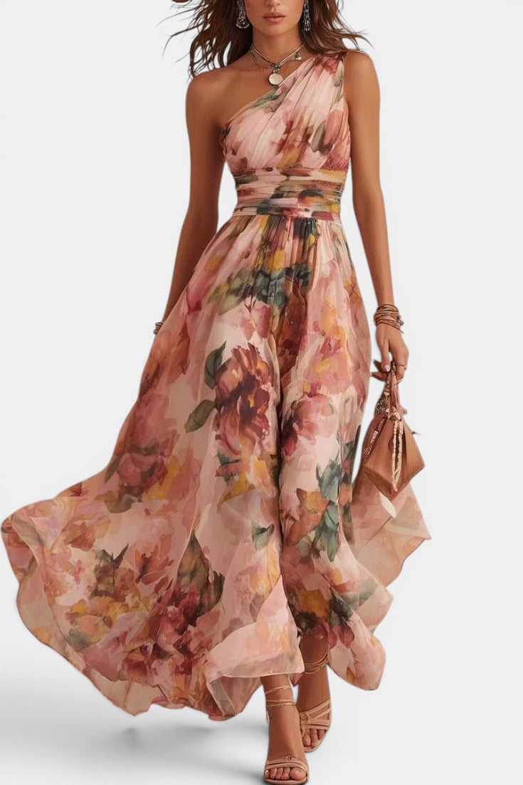 One-Shoulder Floral Maxi Dress