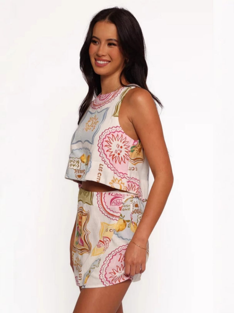 Retro Linen Vest & Shorts Set
