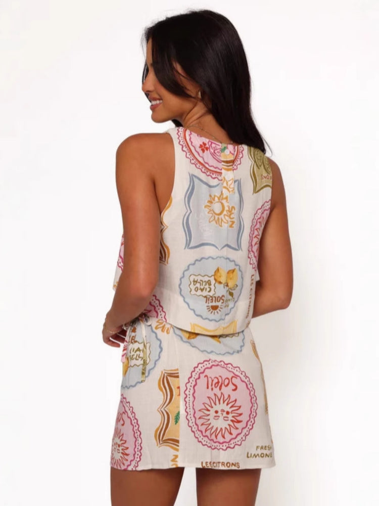 Retro Linen Vest & Shorts Set