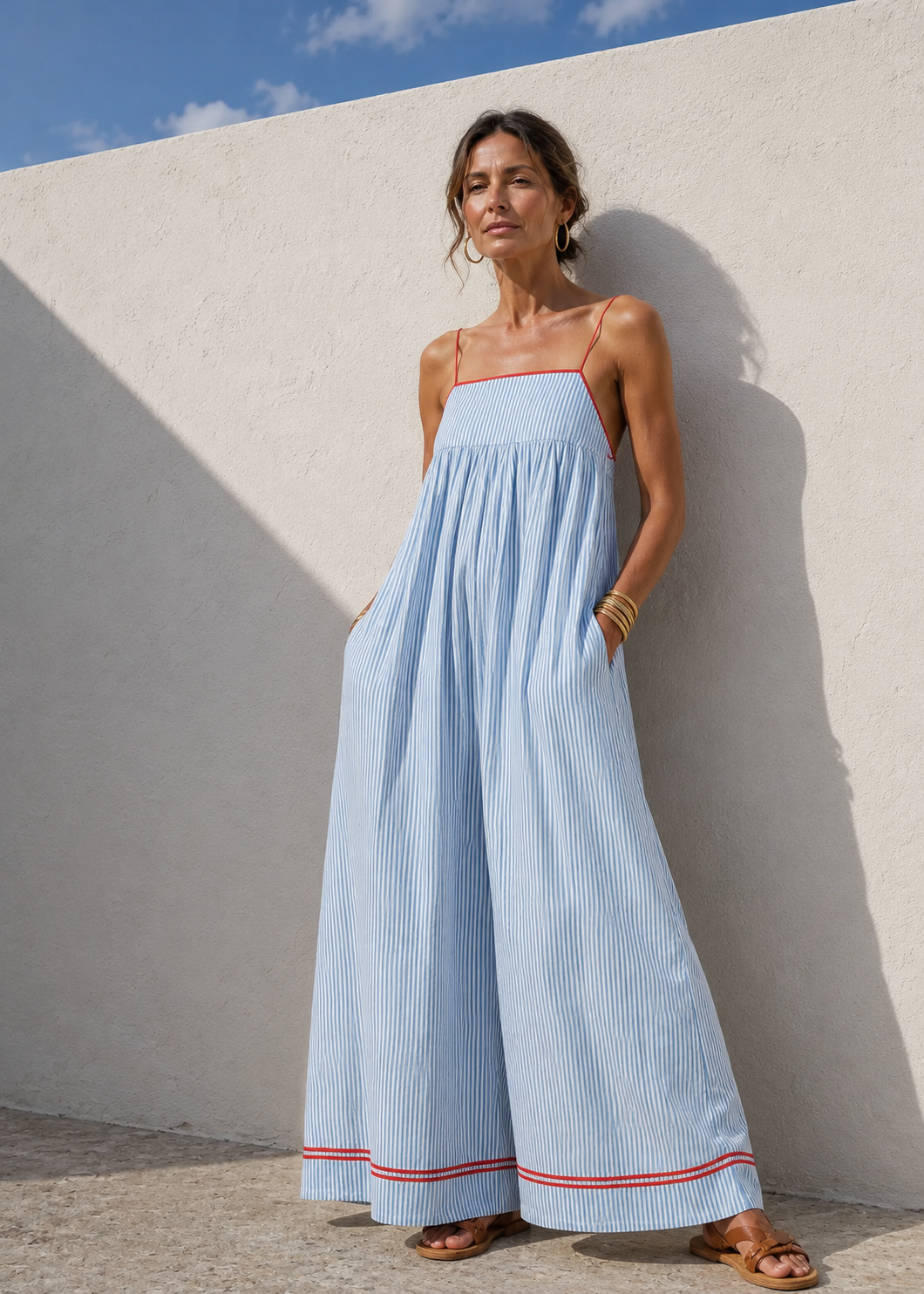 Striped Contrast Trim Maxi Dress