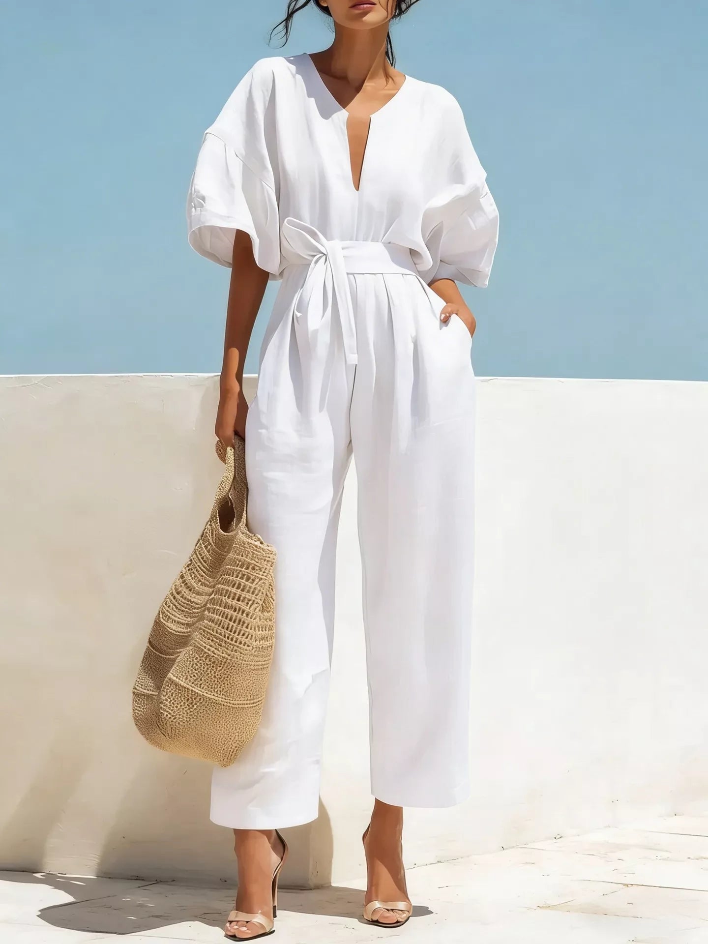 Tie Waist Wide Leg Jumpsuit