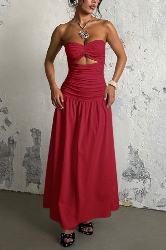 Sexy Hollow Strapless Maxi Dress