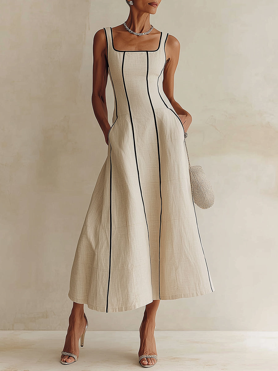 Contrast Maxi Dress with Pockets