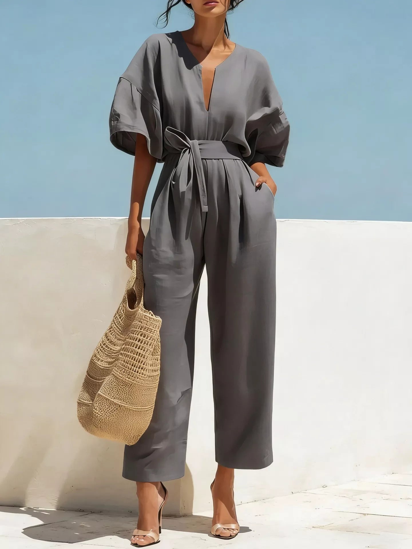 Tie Waist Wide Leg Jumpsuit