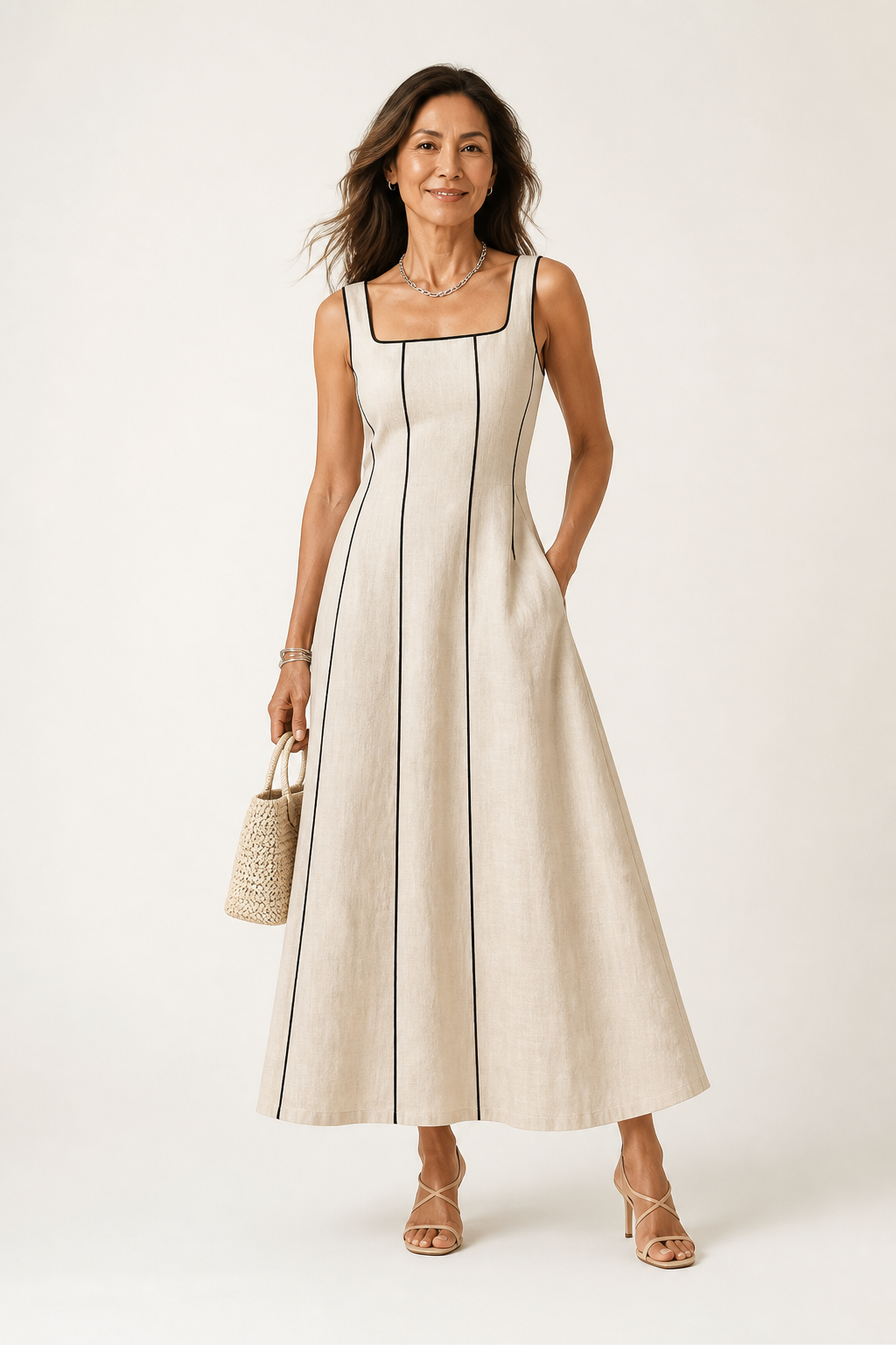 Contrast Maxi Dress with Pockets