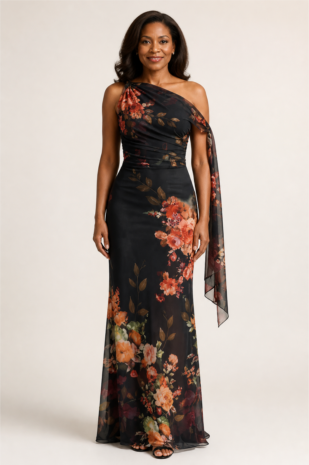 Floral One-Shoulder Maxi Dress