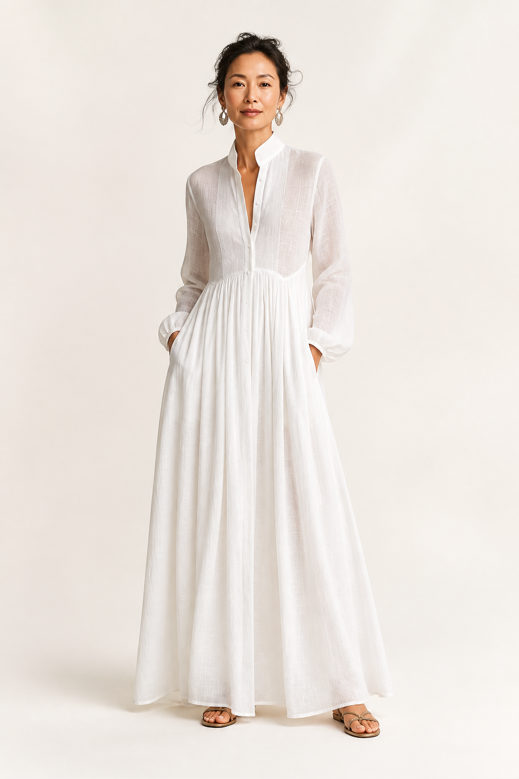 High-collar Long Sleeve Maxi Dress