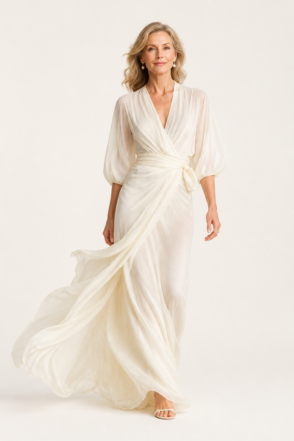 Ivory Sheer Chiffon Maxi Dress