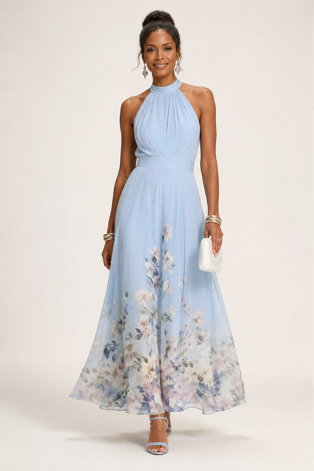 Kezia Halterneck Maxi Dress — Romantic Floral A-Line