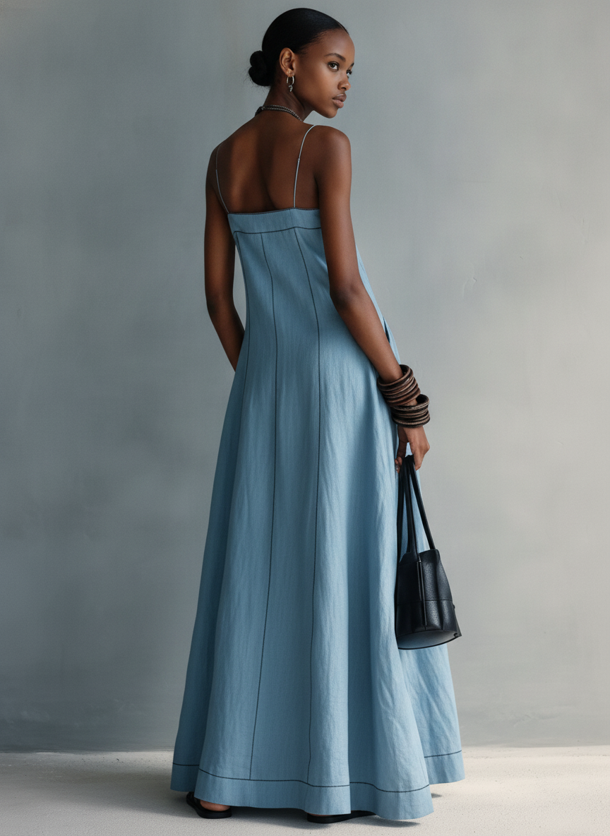 Blue Cold-Shoulder Maxi Dress