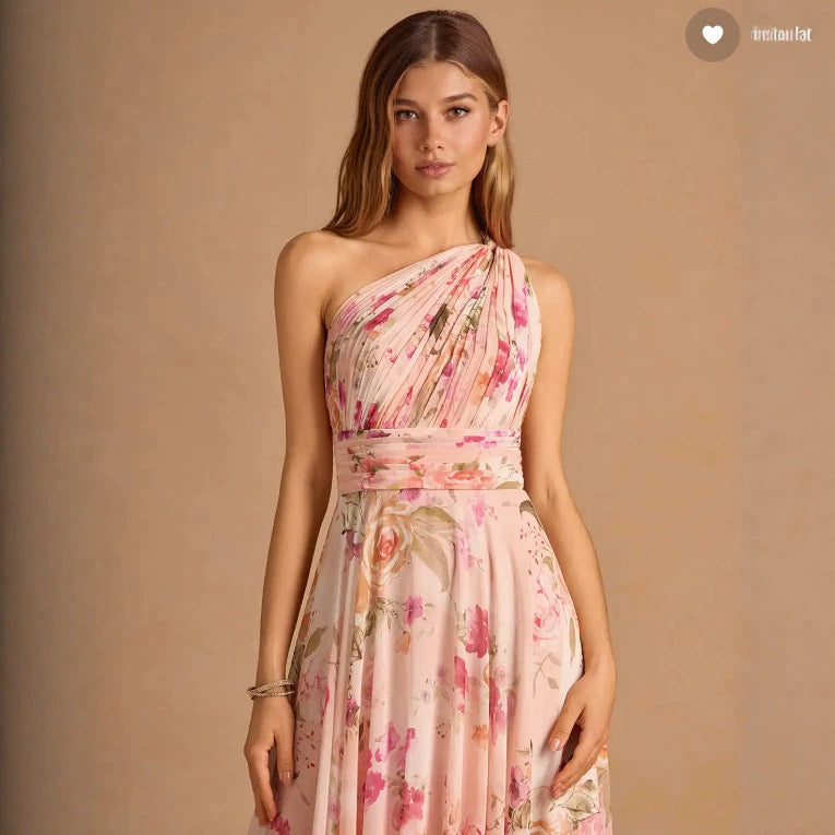 Blush One-Shoulder Maxi Dress