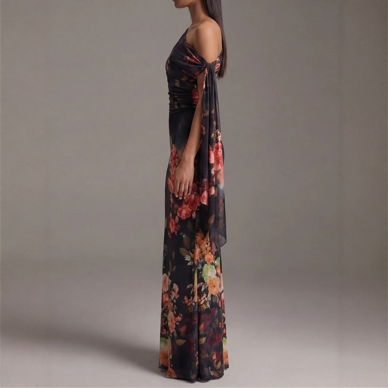 Floral One-Shoulder Maxi Dress