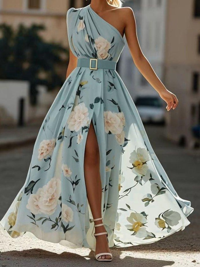 One Shoulder A-Line Long Dress