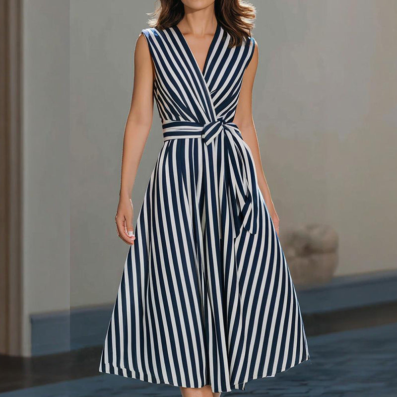 Vertical Striped Sleeveless Dress