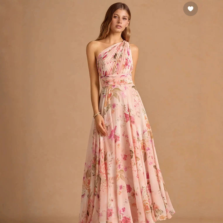 Blush One-Shoulder Maxi Dress
