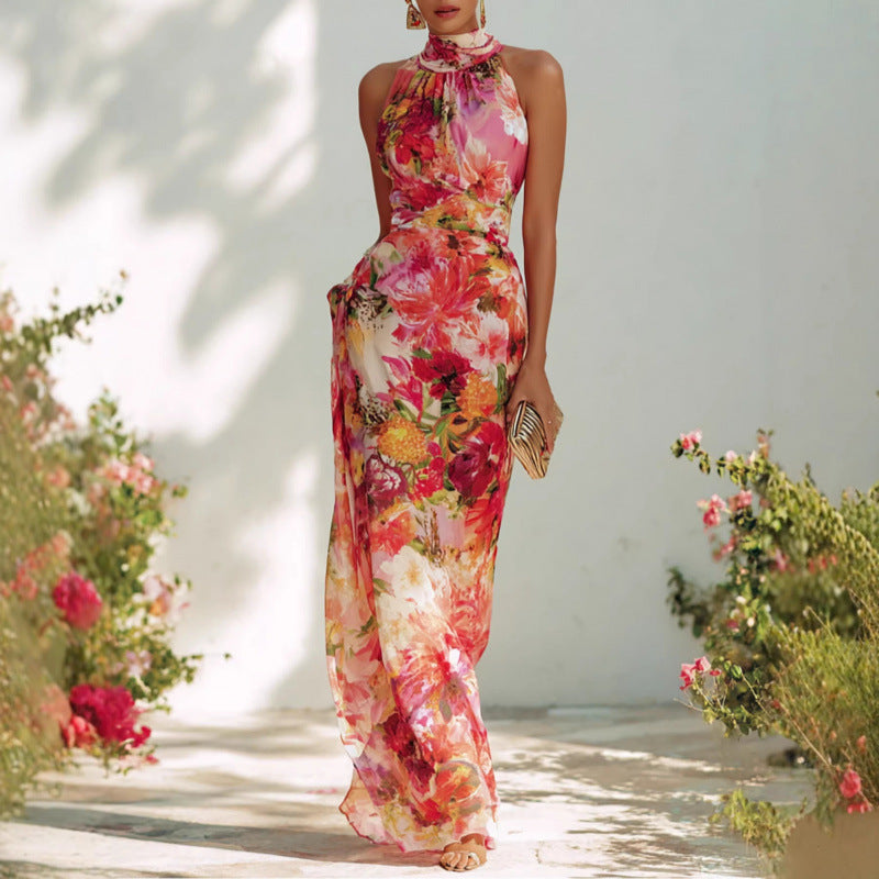 High Neck Floral Maxi Dress