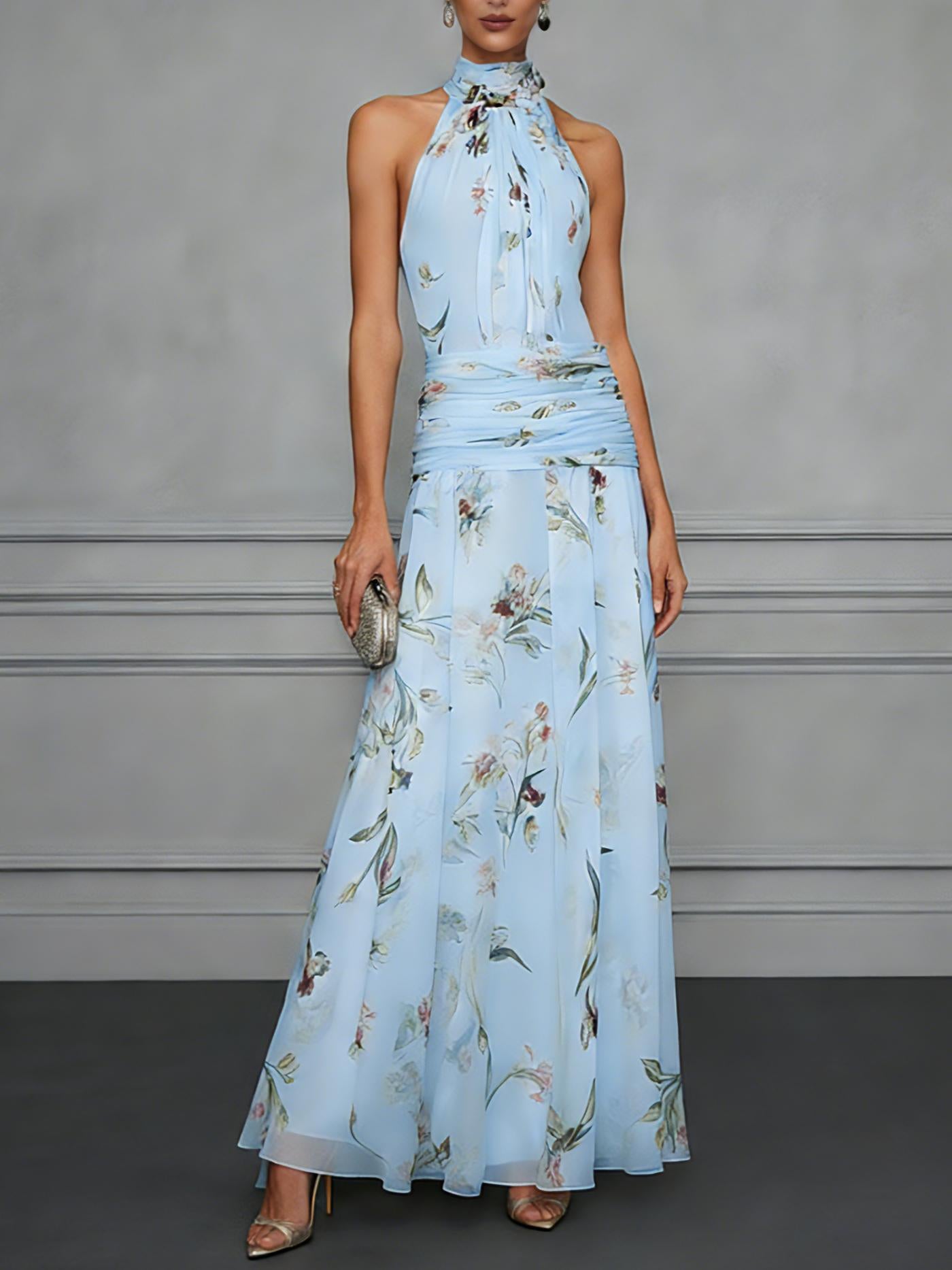 Ruched Waist Floral Maxi Dress