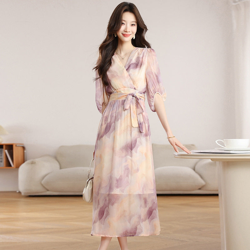 French Lace-Up Long Dress