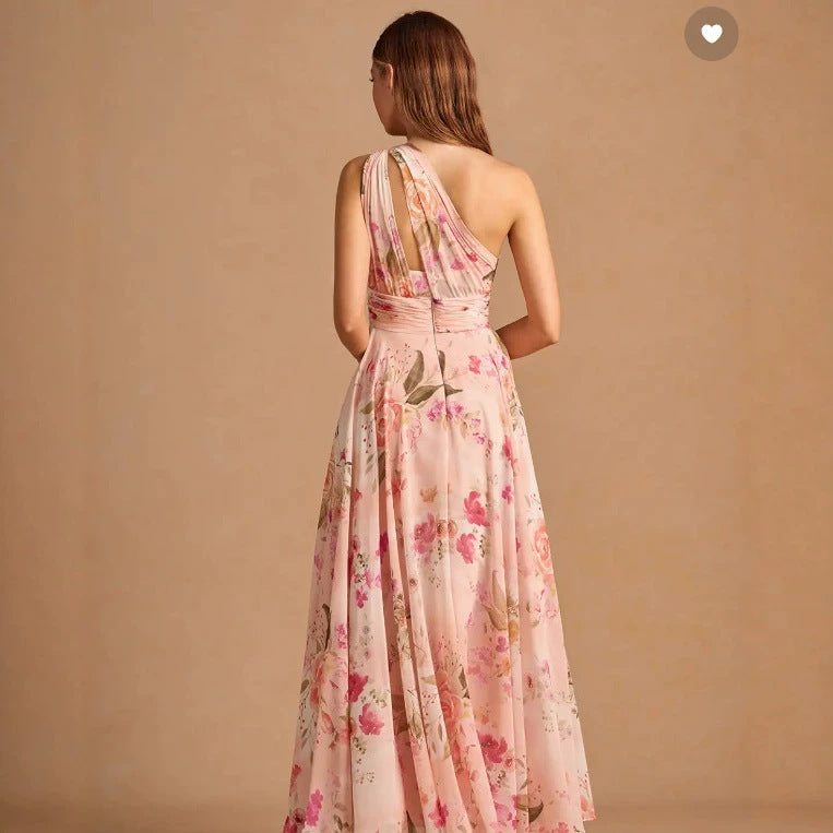 Blush One-Shoulder Maxi Dress