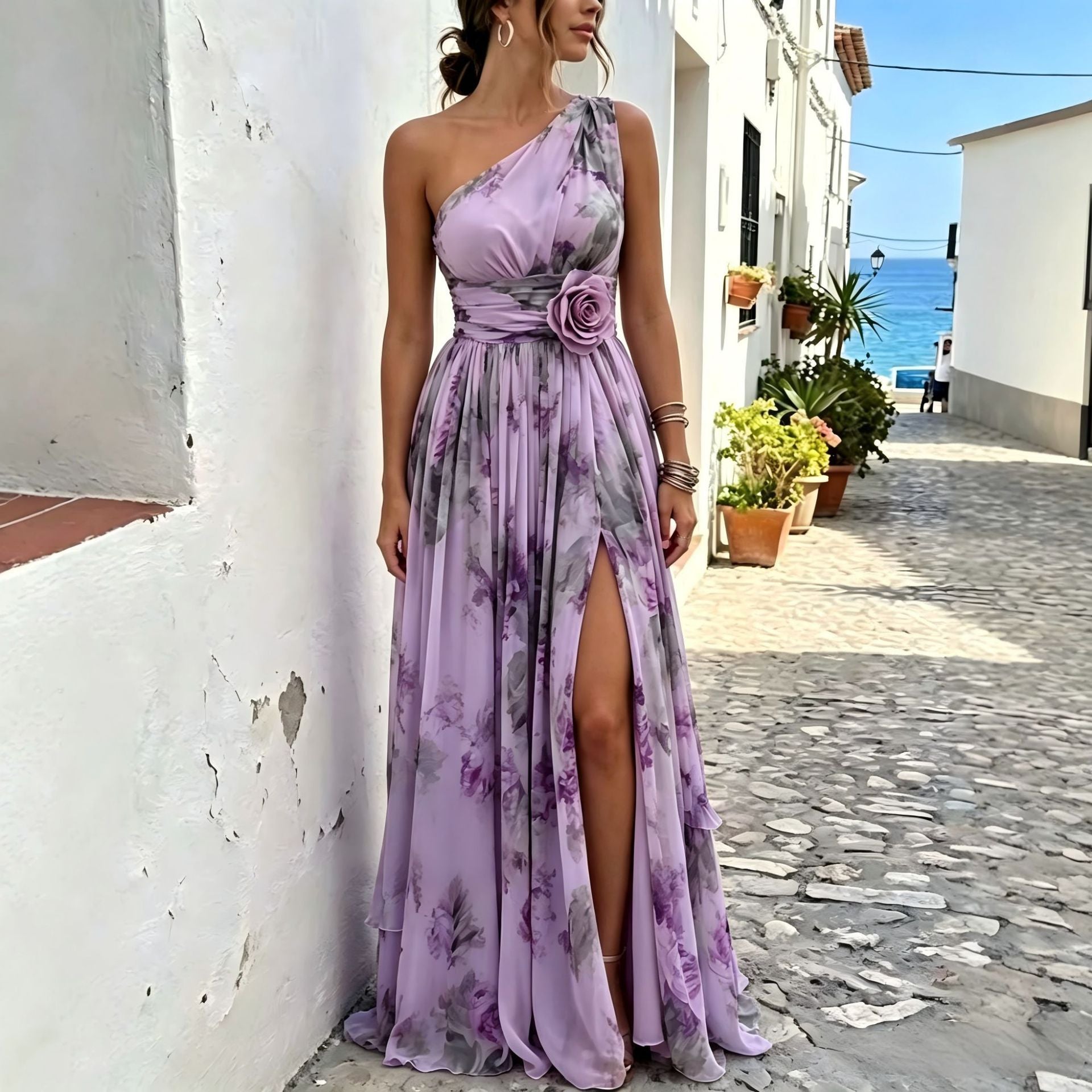Floral Rosette Maxi Dress