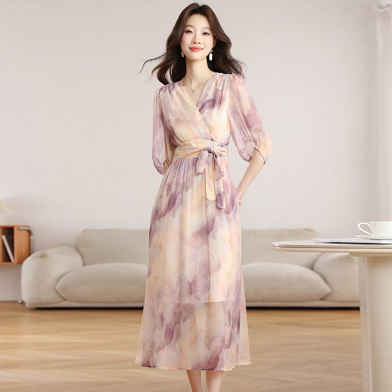 French Lace-Up Long Dress