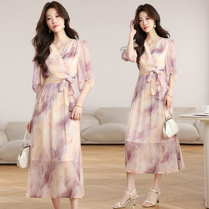French Lace-Up Long Dress