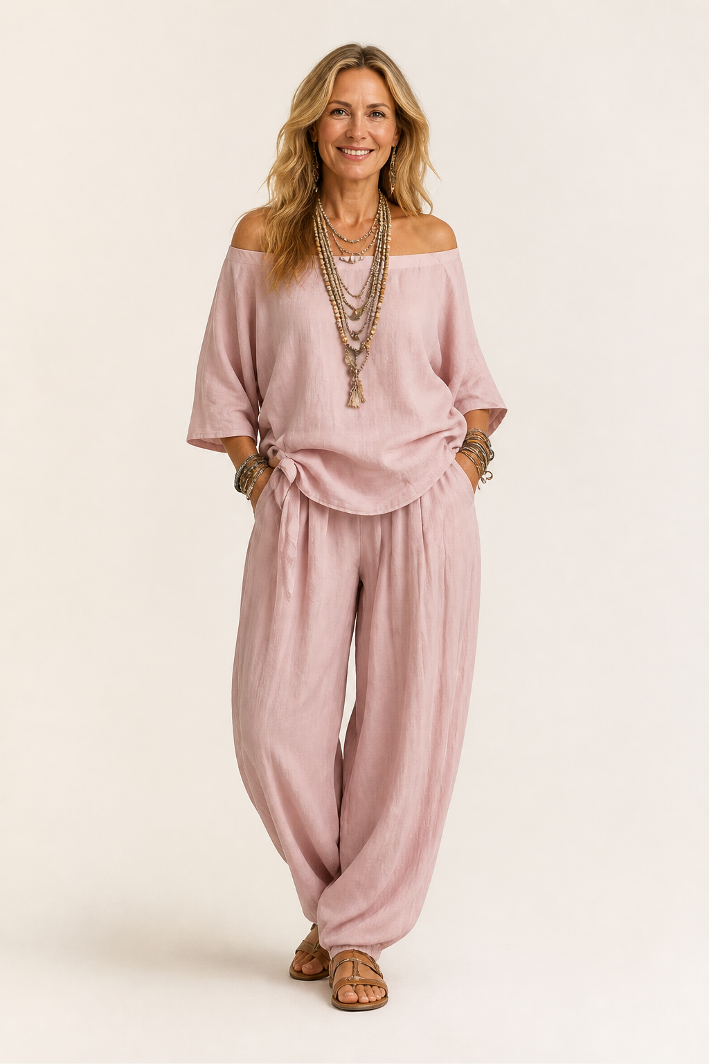 Off-shoulder Top And Wide-leg Pants Set