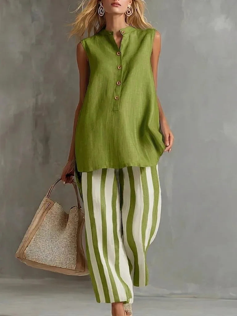 Striped Wide Leg Pants Set