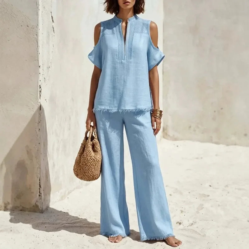 Bernadette Zip Neck Pants Set