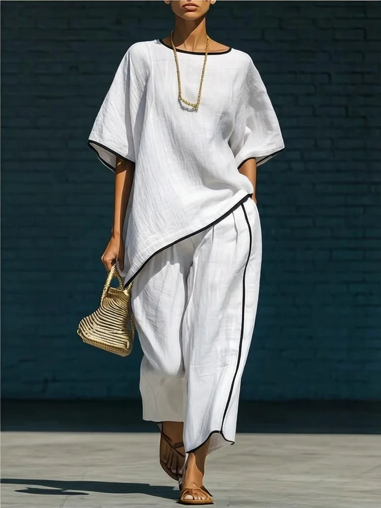 Anila Linen Cropped Pants Set