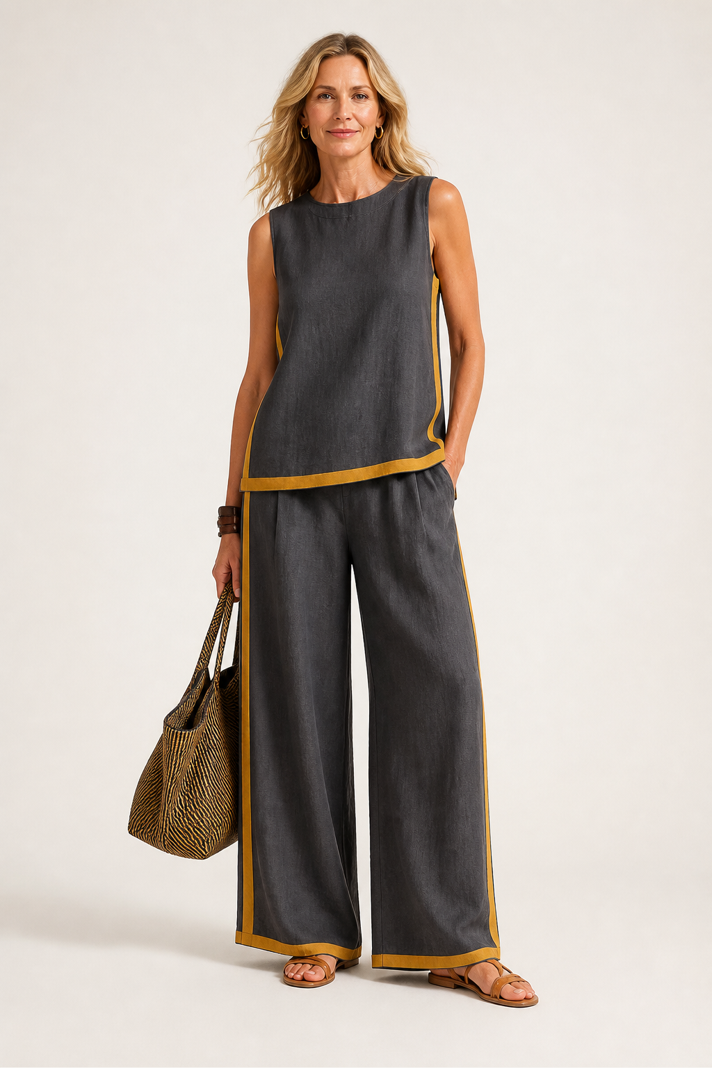 Sleeveless Top and Wide-Leg Pants Set