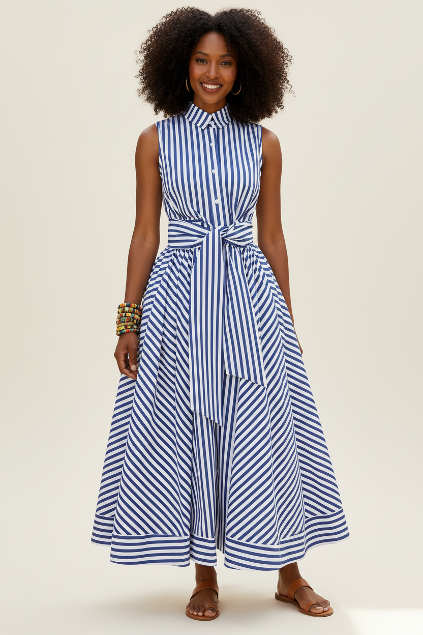 Elegant Long Striped Dress