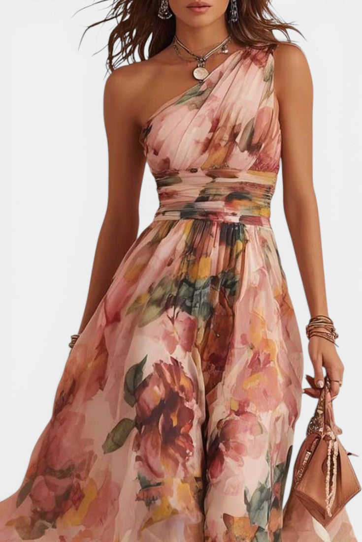 One-Shoulder Floral Maxi Dress