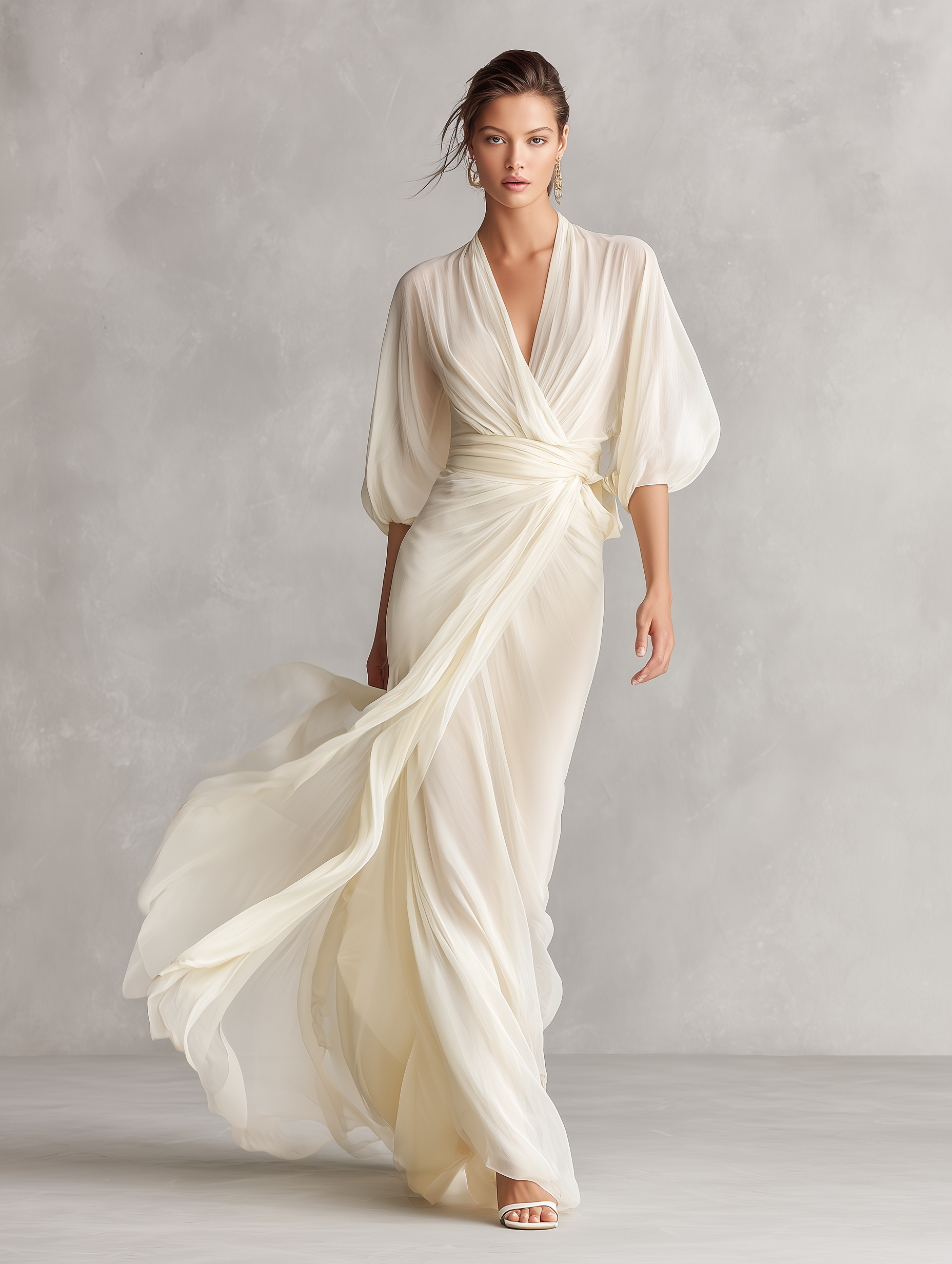 Ivory Sheer Chiffon Maxi Dress