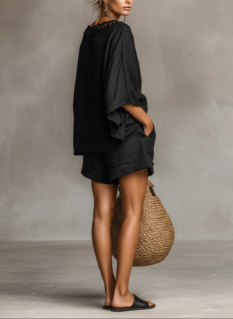 Lila Lace Blouse and Shorts Set