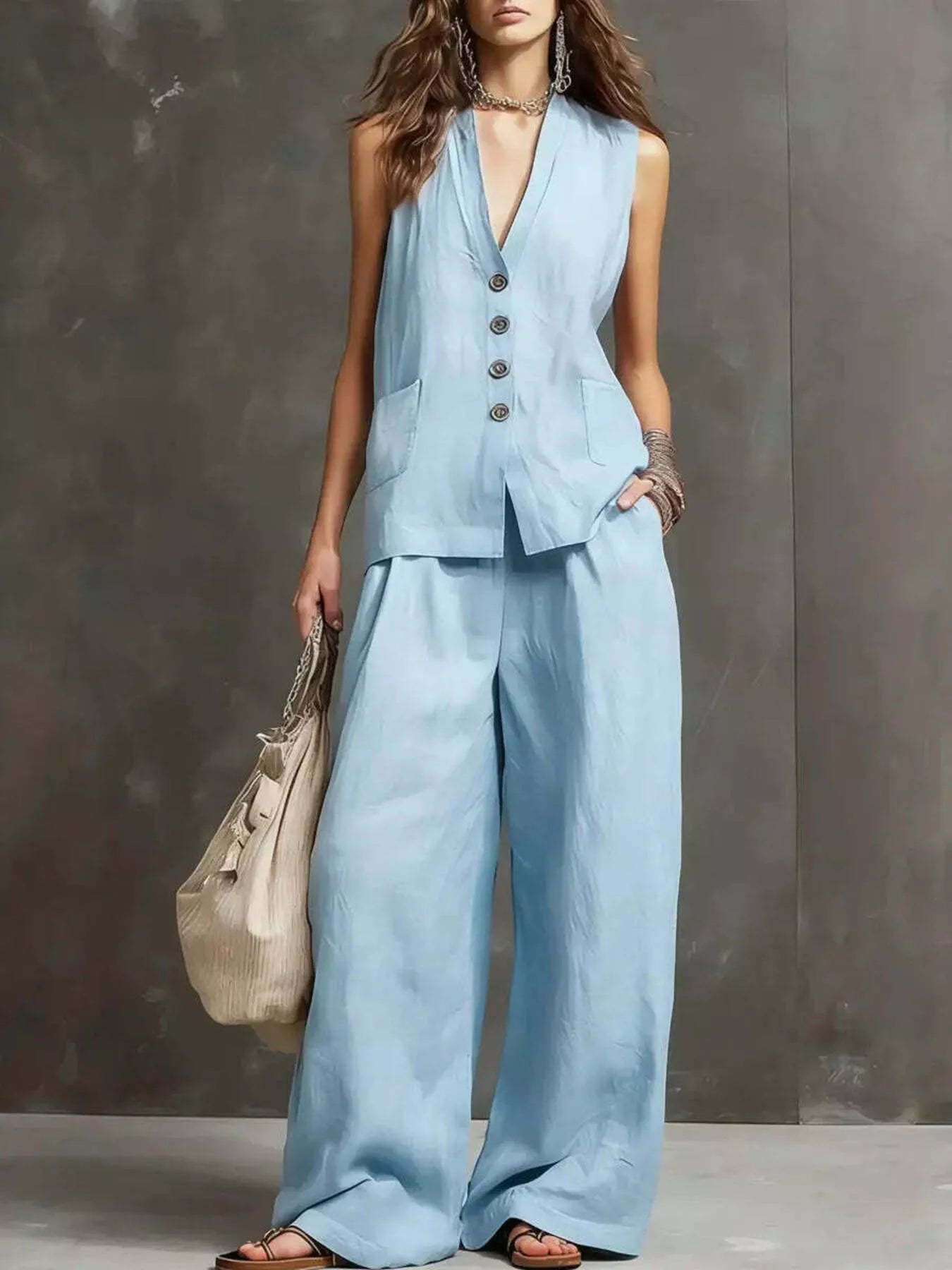 Sleeveless Vest Wide-Leg Pants Set