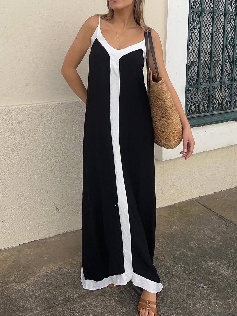 Lavechic Colorblock Suspender Midi Dress
