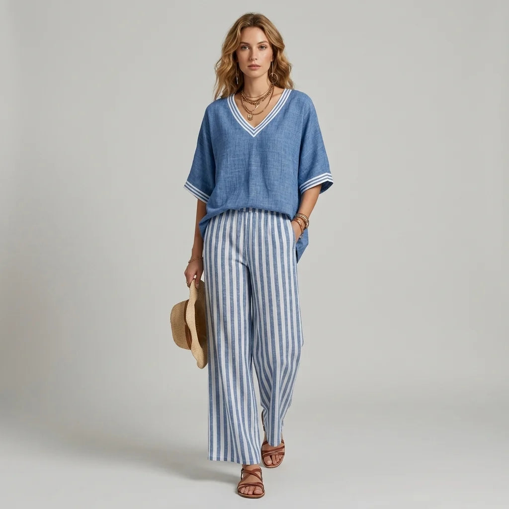 Casual Elegance Striped Pants Set