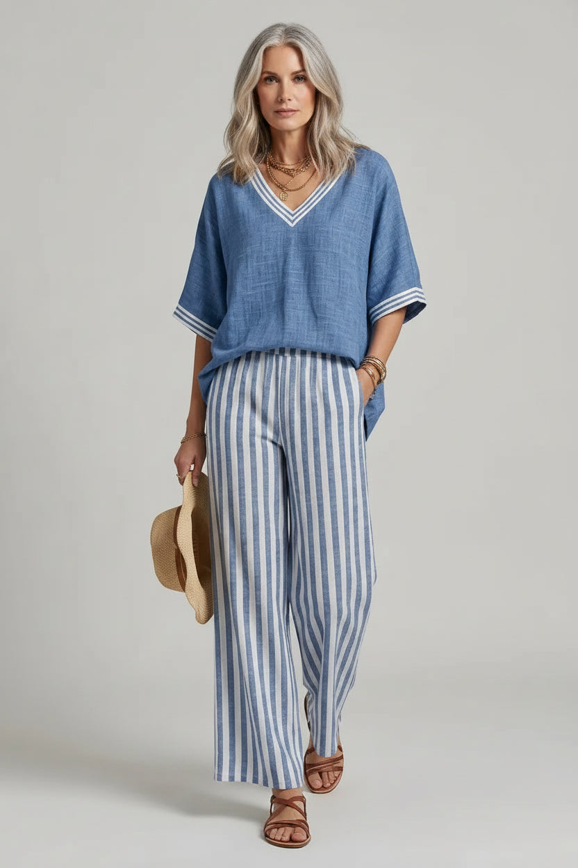Casual Elegance Striped Pants Set