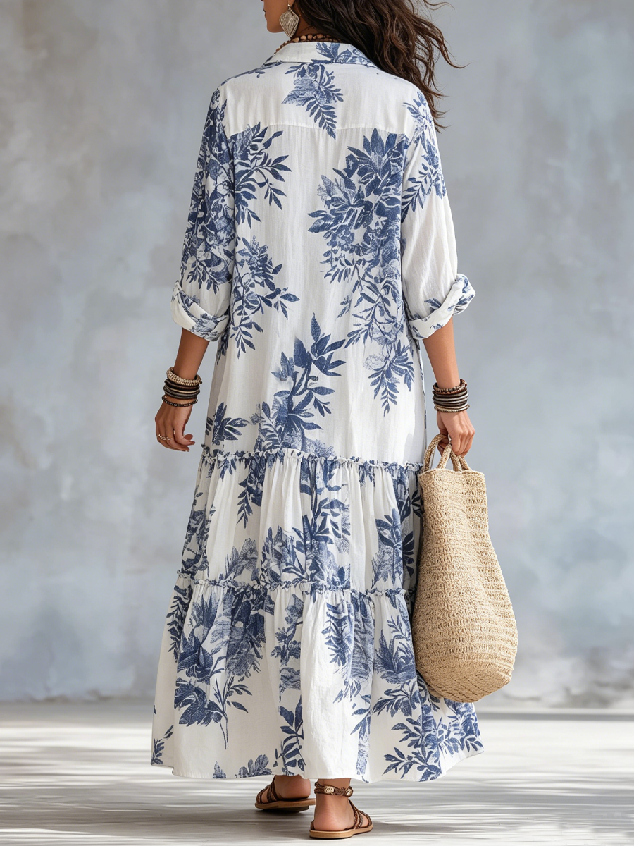 Bohemian Blue Floral Maxi Dress