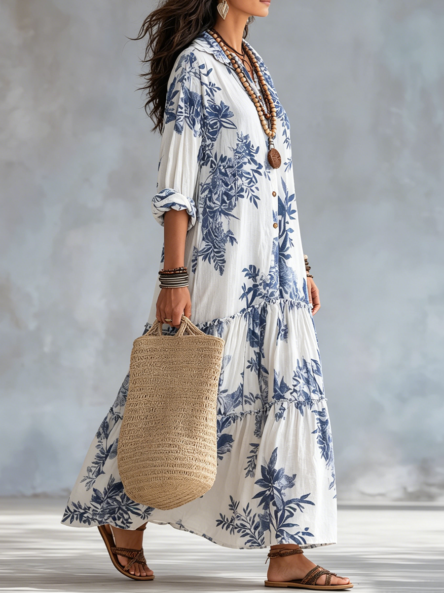 Bohemian Blue Floral Maxi Dress