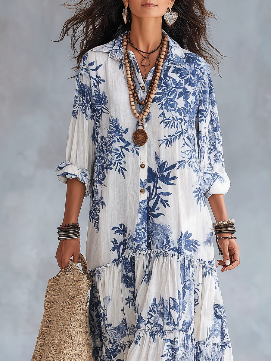Bohemian Blue Floral Maxi Dress